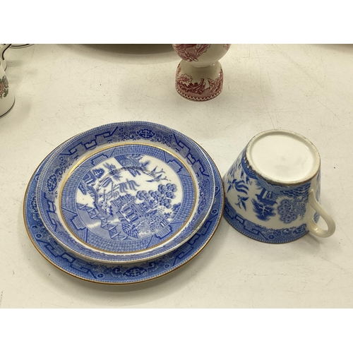 141 - A collection of mixed ceramics to include a Wedgwood Runneymede coffee set, and a collection of blue... 