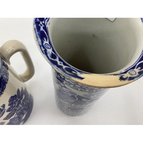 141 - A collection of mixed ceramics to include a Wedgwood Runneymede coffee set, and a collection of blue... 