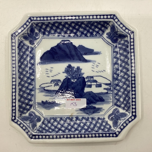 153 - Four Oriental style blue and white plates