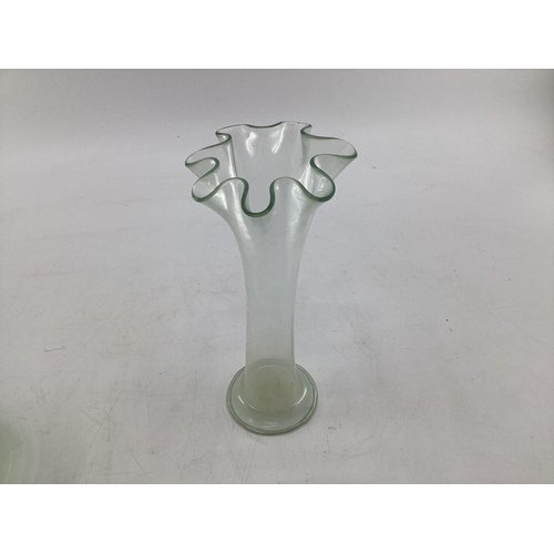 159 - A Collection of moulded glassware to include a ribbon uranium glass lemonade jug and other items