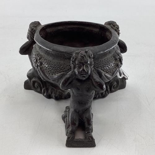 171 - An Italian C17th style bronze perfume censor circular Design with 3 cast Putto supports and swag dec... 