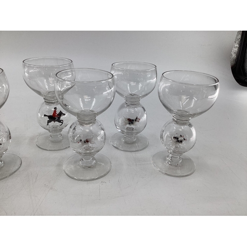 176 - Thomas Goode  & Co, a set of 6 circa 1930 Stevens & Williams clear drinking glasses, each wine goble... 