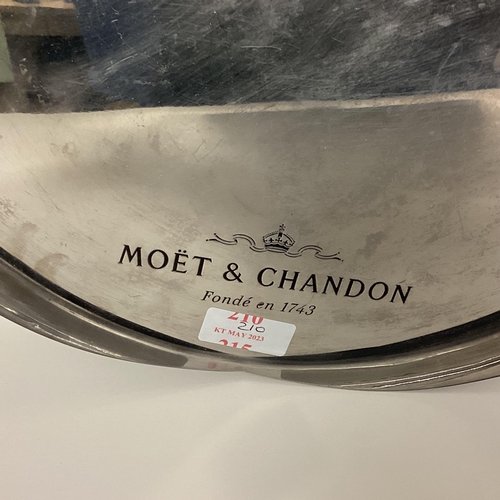 210 - A Moet and Chandon stainless steel circular tray 36 x 25cm