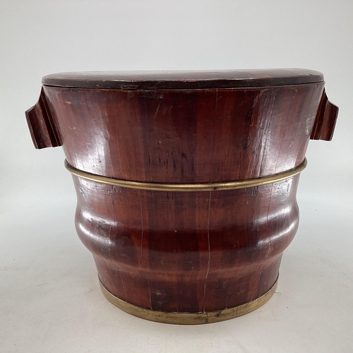 278 - A C19th style Chinese Brass bound elm large lidded storage bucket, 37 x 55cmh