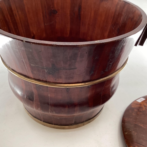 278 - A C19th style Chinese Brass bound elm large lidded storage bucket, 37 x 55cmh