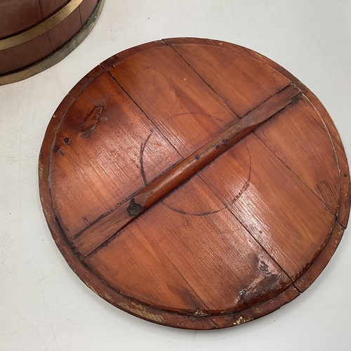 279 - A C19th style Chinese Brass bound elm large lidded storage bucket, 37 x 55cmh