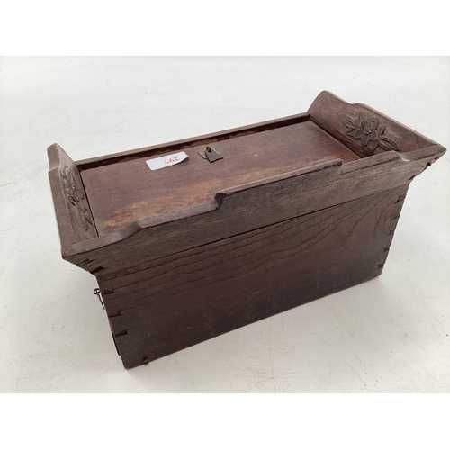 297 - A small Chinese wooden desk tidy together with a hardwood tray and s small stool