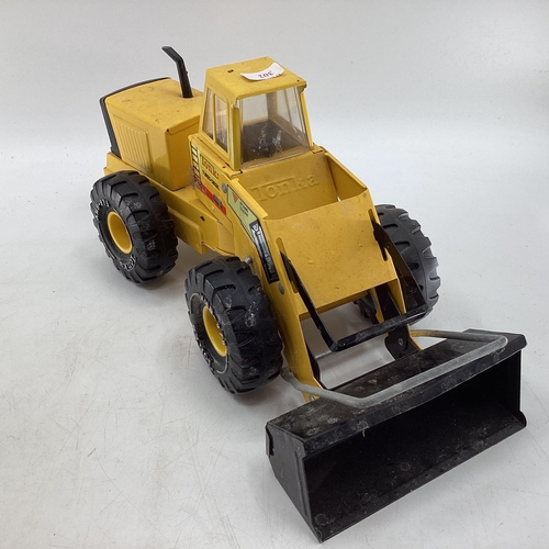 302 - Two 1970x/80s large tin plate Tonka Toys, (tipper truck and bulldozer)