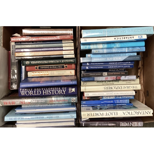 304 - Quantity of hardback books, travel nautical, war, Antarctica etc