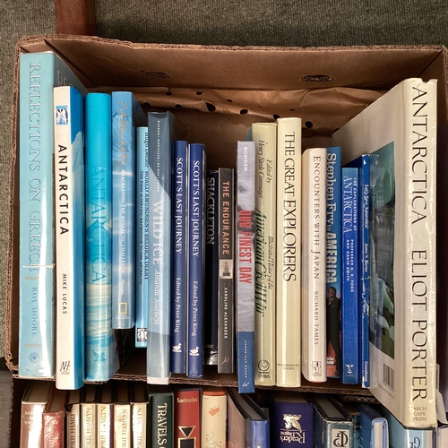 304 - Quantity of hardback books, travel nautical, war, Antarctica etc