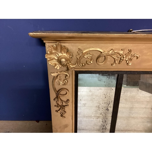 315 - C19th three panelled over mantle mirror, carved rococo frame with ebonised mounts to mirror plates 1... 