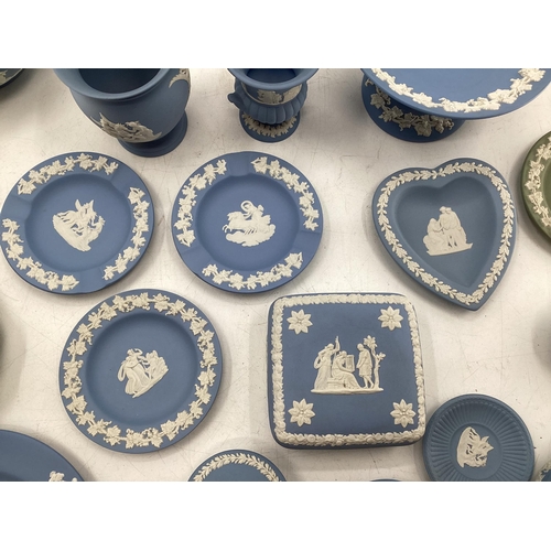 327 - Large collection of Wedgewood Jasperware ceramic items blue and green examples to include teapot, he... 