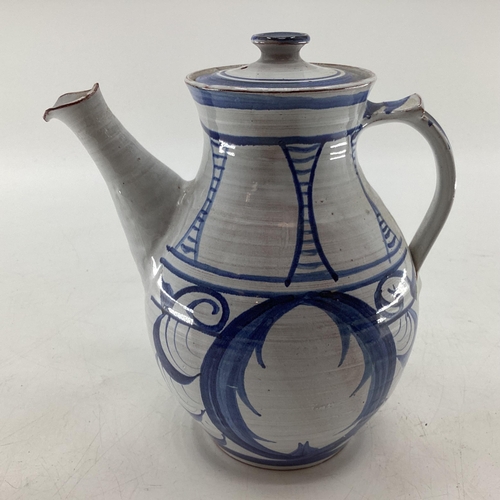 336 - Alan Caiger-Smith two lidded jugs together with a small tea cup monograms to base, largest is 25cm ;... 