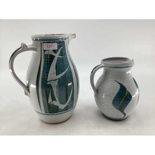 337 - Alan Caiger-Smith, two water jugs of similar design 27cm H and 19cm H monogrammed to base; Aldermars... 