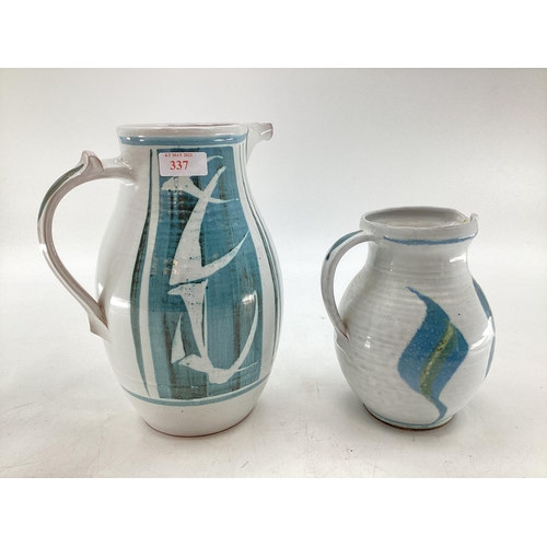 337 - Alan Caiger-Smith, two water jugs of similar design 27cm H and 19cm H monogrammed to base; Aldermars... 