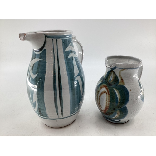 337 - Alan Caiger-Smith, two water jugs of similar design 27cm H and 19cm H monogrammed to base; Aldermars... 