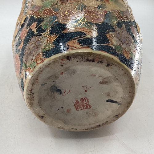 342 - Japanese satsuma ware lidded vase with gilt decoration and loop handles 53 cm