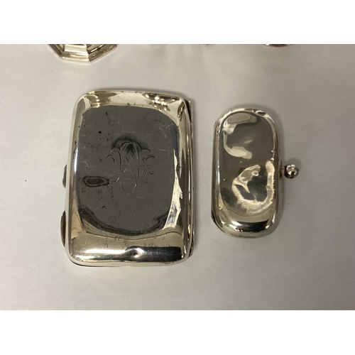 36 - Three Sterling silver pepperettes, together with a silver sovereign case and silver cigarette case, ... 