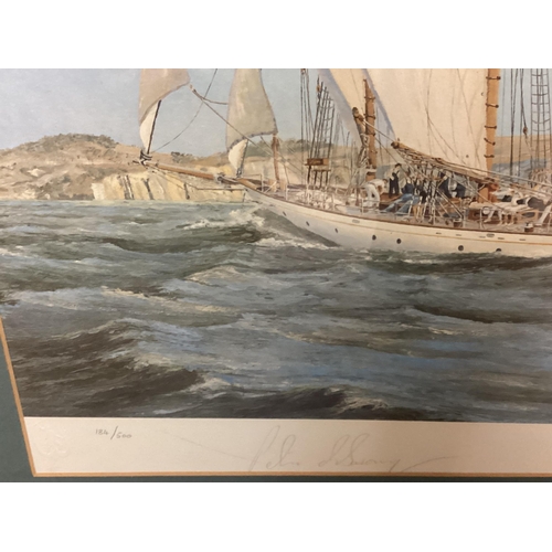 367 - An oriental framed silk embroidery panel; a Limited Edition sailing print by Gordon Frikers Vagrant ... 