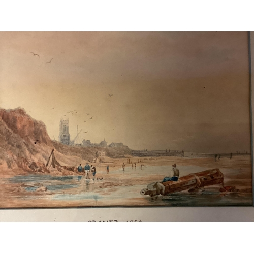 373 - Collection of original artworks and prints to include Victorian watercolour beach scene of Cromer, d... 