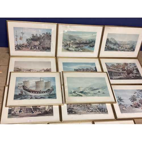 376 - Large collection of modern etching prints of Chinese scenes, in gilt glazed frames (24)