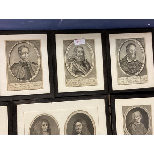 377 - Quantity of framed C19th & C20th portrait prints and pencil sketches of historical figures from Euro... 