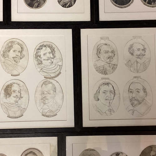 377 - Quantity of framed C19th & C20th portrait prints and pencil sketches of historical figures from Euro... 