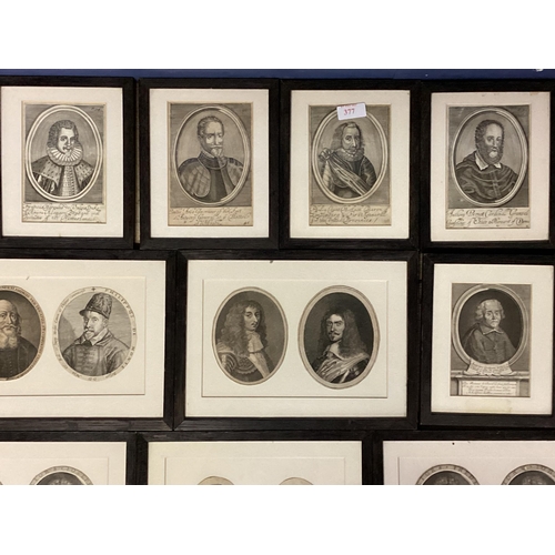 377 - Quantity of framed C19th & C20th portrait prints and pencil sketches of historical figures from Euro... 