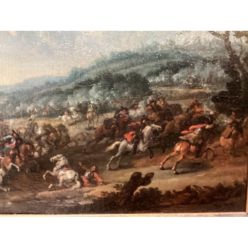 388 - KAREL BREYDEL (1678-1733) , oil on board/panel, matched pair of Cavalry engagements, in matching Roc... 