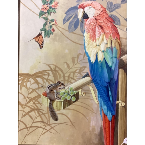 410 - A modern framed picture of a parrot and a mouse eating grapes, 75 x 49cm74