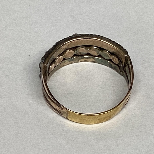 42 - A C19th unmarked yellow metal and diamond ring set throughout with the three lines of an old cut dia... 