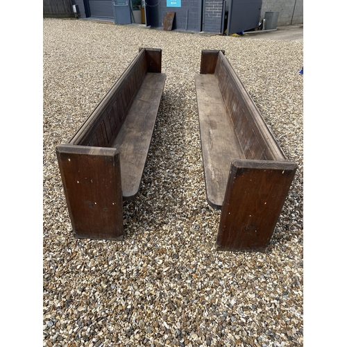 426 - A good pair of large oak church pews or benches, (cleared from a party barn) 360cmL x 50cm D x 83cm ... 