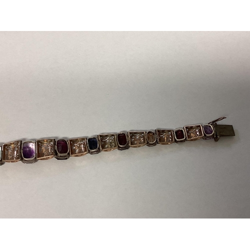 45 - An unmarked yellow metal late C19th amethyst set bracelet and an unmarked yellow metal gem set brace... 