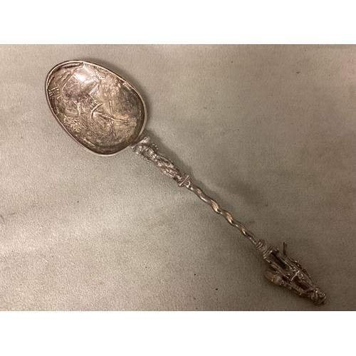 51 - A Dutch silver apostle style spoon together with two sets of 6 Sterling silver coffee spoons, 175g