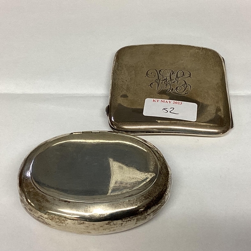 52 - A large oval sterling silver pocket snuff box squeeze open together with a Sterling silver cigarette... 