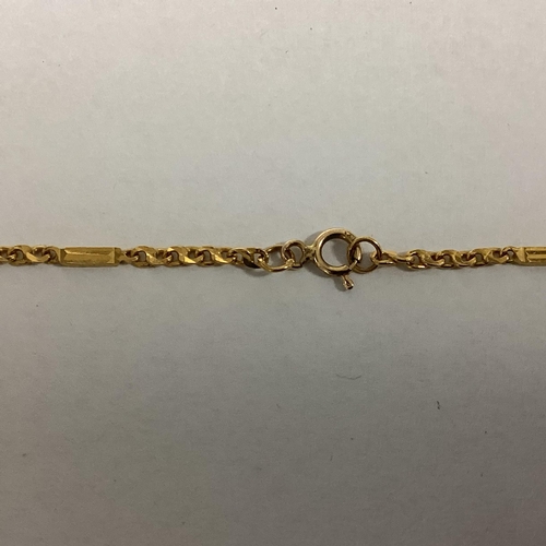 54 - A 15 ct gold Etruscan style bar brooch, together with an 14k gold marked necklace and a yellow metal... 