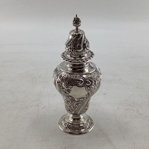 59 - Stirling silver sugar shaker with strolling chased design by Goldsmith and Silversmiths Company Lond... 