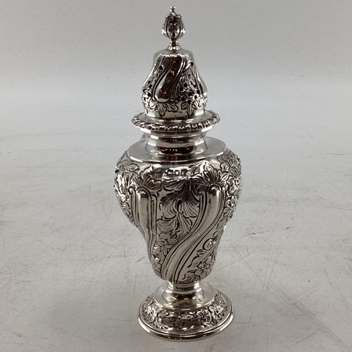 59 - Stirling silver sugar shaker with strolling chased design by Goldsmith and Silversmiths Company Lond... 