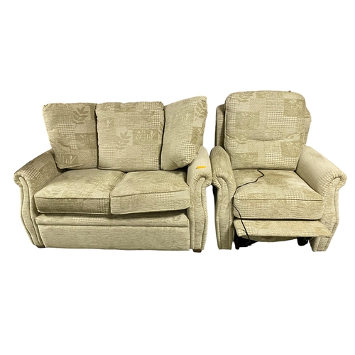 606 - A G PLAN sofa and chair (electric - not tested), in light green upholstery