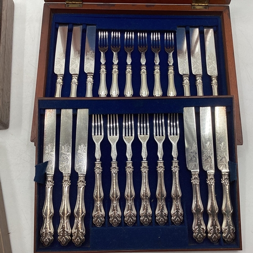 62 - Collection of boxed silver plated cutlery (4 boxes) plus one Stirling silver handled knife and fork ... 