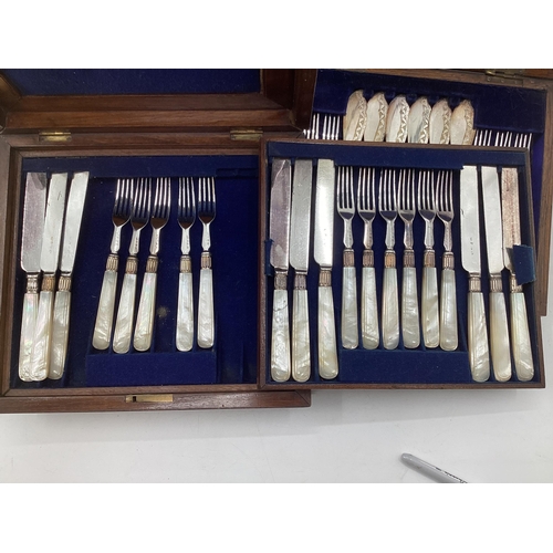 62 - Collection of boxed silver plated cutlery (4 boxes) plus one Stirling silver handled knife and fork ... 