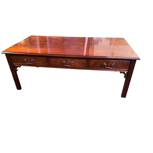 620 - A low, three drawer modern reproduction coffee table, 122cm w x 62cm d x 46cm h