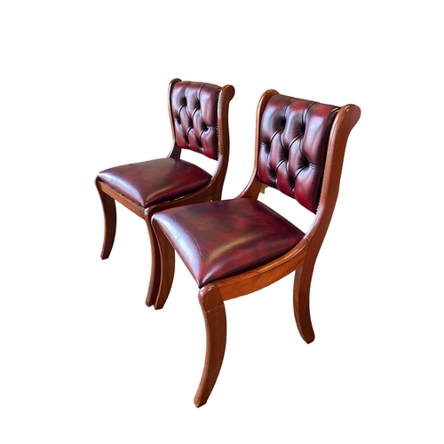 621 - Pair of Regency style mahogany framed, red leather upholstered button back hall chairs