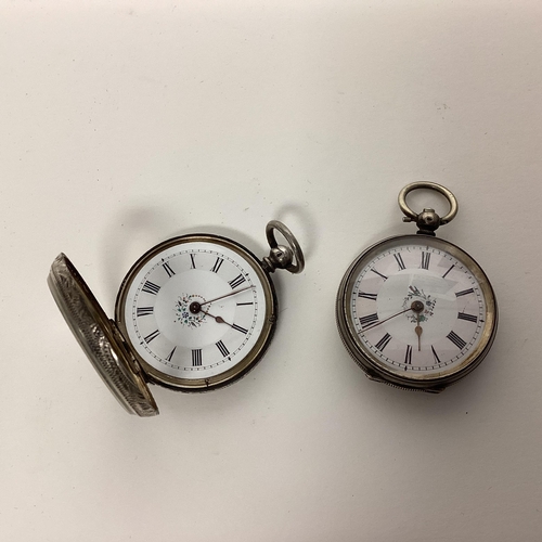 69 - A collection of four sterling silver ladies pocket watches, together with a pair of yellow metal lun... 