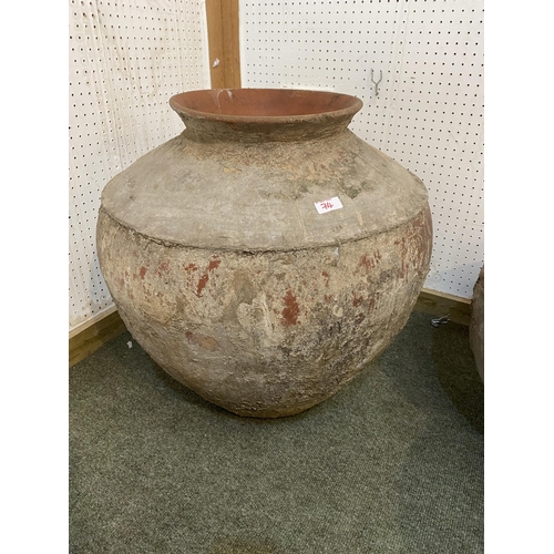 74 - Four similar terracotta bulbous pots, tallest approx. 55cm H, all with some wear and rustic, see ima... 