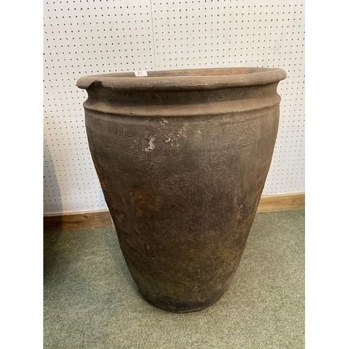 75 - Two tall terracotta pots, 68cmH & 58cmH, with wear and some chips etc