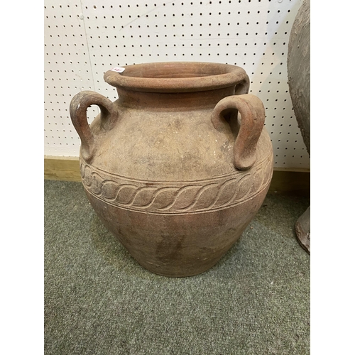 77 - A quantity of various terracotta pots, urns, and garden planters and a pair of small cast metal urns... 