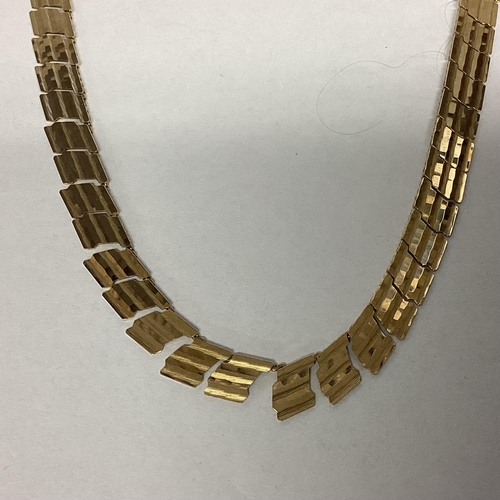 9 - 9ct gold flat fancy link necklace, 46cm. 20g