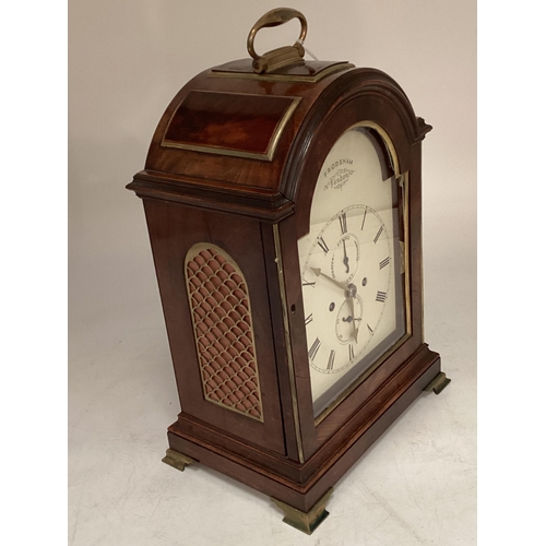 90 - Early C19th mahogany cased done topped bracket clock, white enamelled face, signed Frodsham of Londo... 