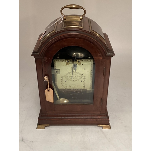 90 - Early C19th mahogany cased done topped bracket clock, white enamelled face, signed Frodsham of Londo... 